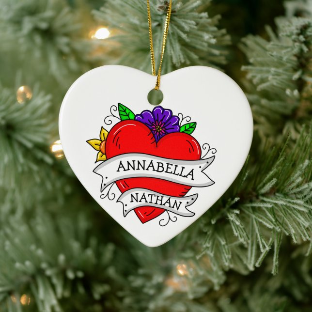 Romantic Couple's Gift | Tattoo Style Art    Ceramic Ornament (Tree)