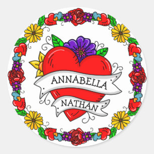 Romantic Couple's Gift   Tattoo Style Art   Classic Round Sticker