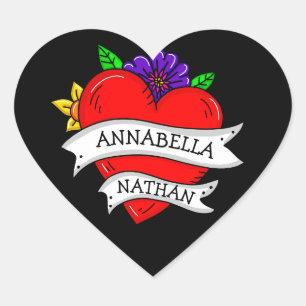 Romantic Couple's Gift   Tattoo Style Art   Heart Sticker