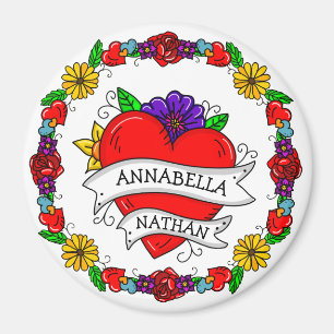 Romantic Couple's Gift   Tattoo Style Art   Magnet