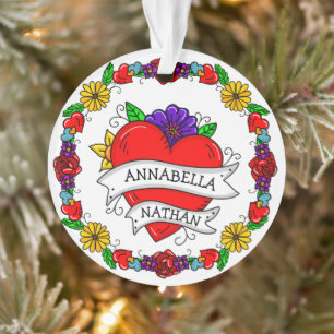 Romantic Couple's Gift   Tattoo Style Art   Ornament