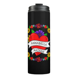 Romantic Couple's Gift   Tattoo Style Art     Thermal Tumbler
