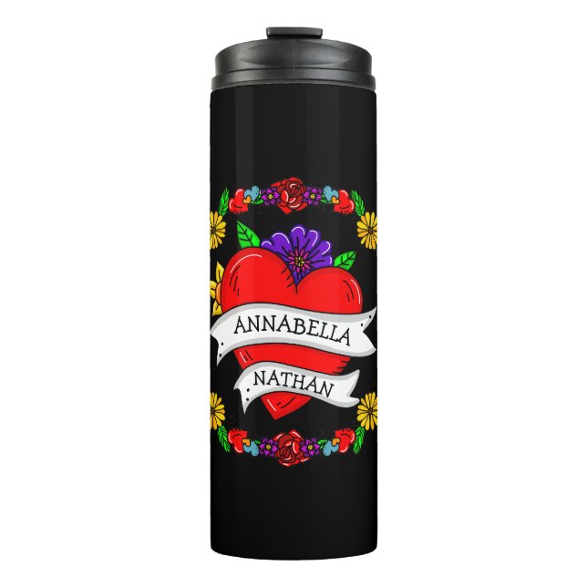 Romantic Couple's Gift | Tattoo Style Art     Thermal Tumbler (Front)