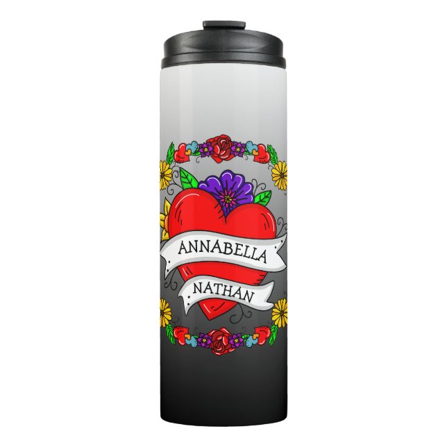 Romantic Couple's Gift | Tattoo Style Art  Thermal Tumbler (Front)