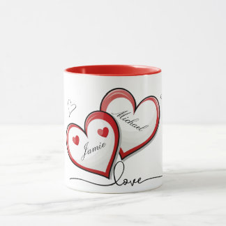 Romantic Couple's Names Heart Design Mug