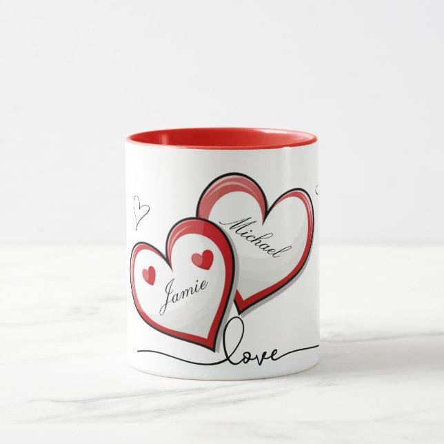 Romantic Couple's Names Heart Design Mug (Center)