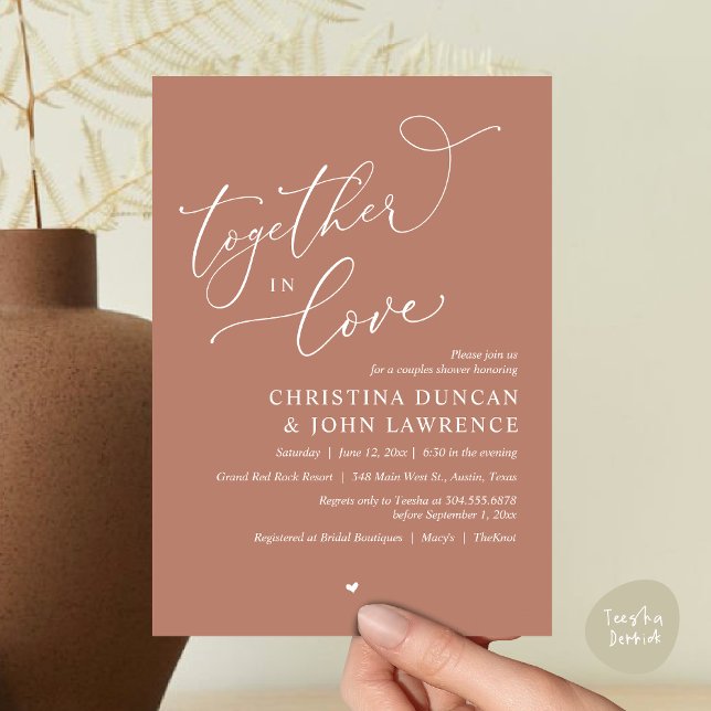 Romantic Couples Shower Party, Together In Love Invitation (Together in Love, Romantic Couples Shower Party Invitation Card PDF modern minimalist Earthy Brown)