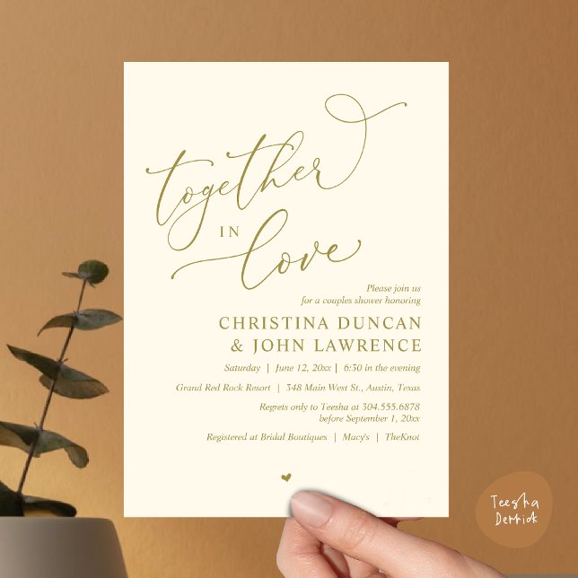 Romantic Couples Shower Party, Together In Love Invitation (Together in Love, Romantic Couples Shower Party Invitation Card PDF modern minimalist yellow gold)