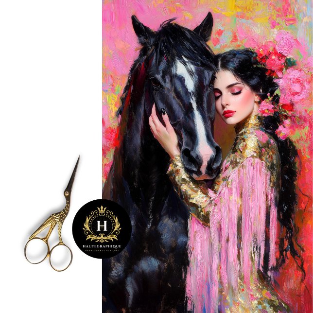 Romantic Cowgirl & Black Horse Decoupage  Tissue Paper (Creator Uploaded)