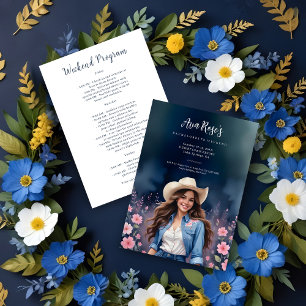 Romantic Cowgirl Pink Flowers Bachelorette Weekend Invitation