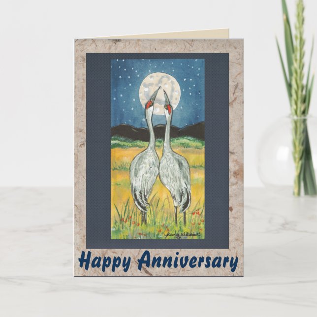 Romantic Cranes Moon Personalised Anniversary Card (Front)