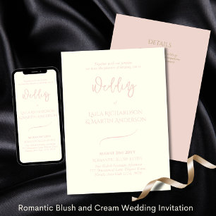 Romantic Cream Blush Pink Simple Wedding Invitation