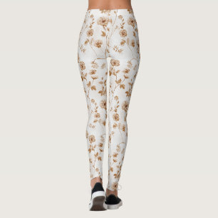 Romantic Cream Brown Floral Leggings