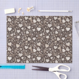 Romantic Cream Brown Hearts Bridal Shower Tissue Paper
