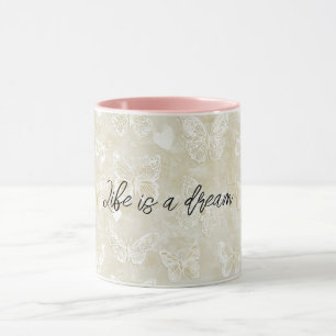 Romantic Cream Butterflies Hearts Mug