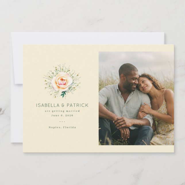 Romantic Cream Floral Save The Date (Front)