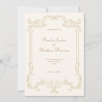 Romantic Cream Gold I Vintage Leaf Wedding Invitation