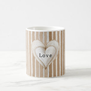 Romantic Cream Heart Brown Stripes Love Coffee Mug