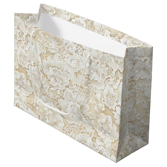 Romantic Cream Ivory Floral Wedding  Large Gift Bag (Front Angled)