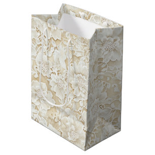 Romantic Cream Ivory Floral Wedding  Medium Gift Bag