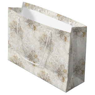 Romantic Cream Lace Rose Floral Wedding Large Gift Bag