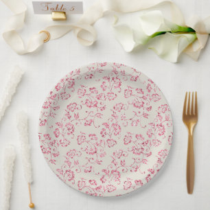 Romantic Cream Pink Glitter Floral Wedding Paper Plate