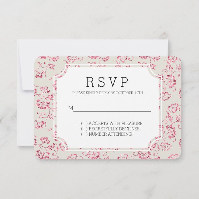 Romantic Cream Pink Glitter Floral Wedding RSVP Card (Front)