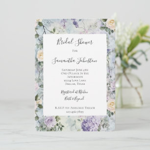 Romantic Cream purple flowers Bridal Shower Invitation