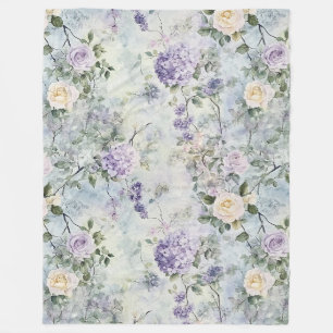 Romantic Cream purple flowers Fleece Blanket