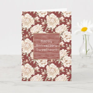 Romantic Cream Red Floral Anniversary Card