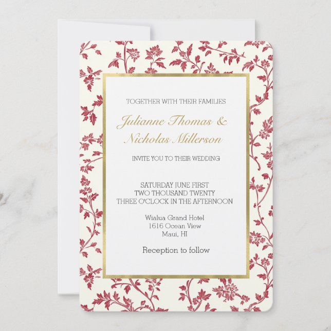Romantic Cream Red Leaves Wedding Invitation (Front)