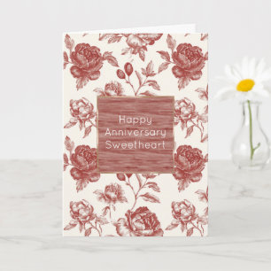 Romantic Cream Red Roses Floral Anniversary Card