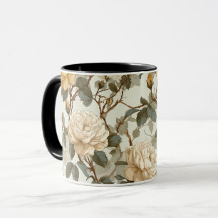 Romantic Cream Rose Beige Floral Pattern Mug