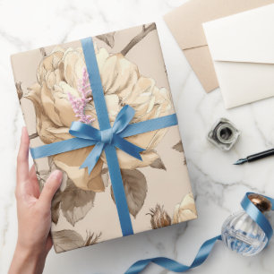 Romantic Cream Rose Beige Floral Pattern Wrapping Paper