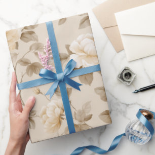 Romantic Cream Rose Beige Floral Pattern Wrapping Paper