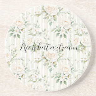 Romantic Cream Roses Floral Coaster