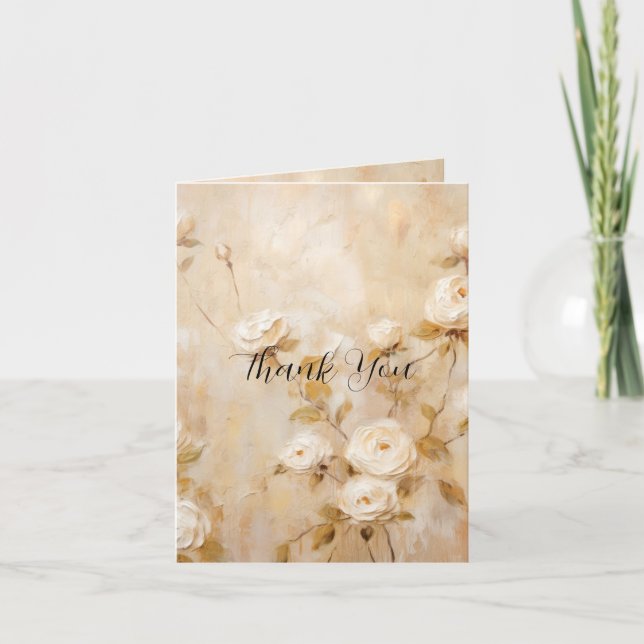 Romantic Cream Roses Thank You Card (Front)