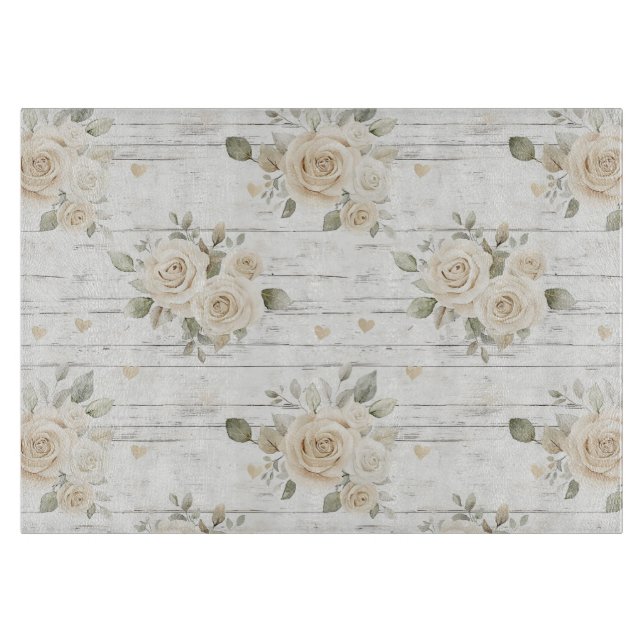 Romantic Cream White Floral Boho Bridal Shower  Cutting Board (Front)
