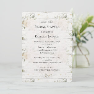 Romantic Cream White Floral Boho Bridal Shower Invitation