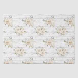 Romantic Cream White Floral Boho Bridal Shower Tissue Paper