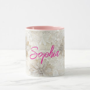 Romantic Cream White Floral Faux Lace Mug