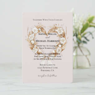 Romantic Cream White Floral Heart Wedding Invitation