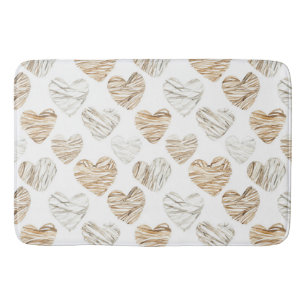 Romantic Cream White Hearts Bath Mat