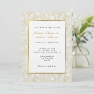 Romantic Cream White Hearts Butterflies Wedding Invitation