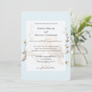 Romantic Cream White Love Birds Heart Wedding Invitation