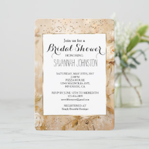 Romantic Cream White Roses Confetti bridal shower Invitation