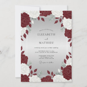 Romantic Crimson White Rose Wedding Invitation