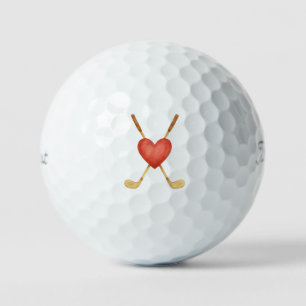 Romantic Crossed Golf Clubs behind a Heart Wedding Balls