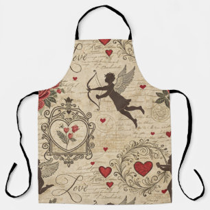 Romantic Cupid Victorian Calligraphy Valentine Apron