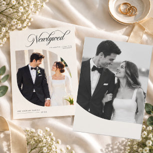 Romantic Curved Two Photo Newlywed Christmas Holiday Card